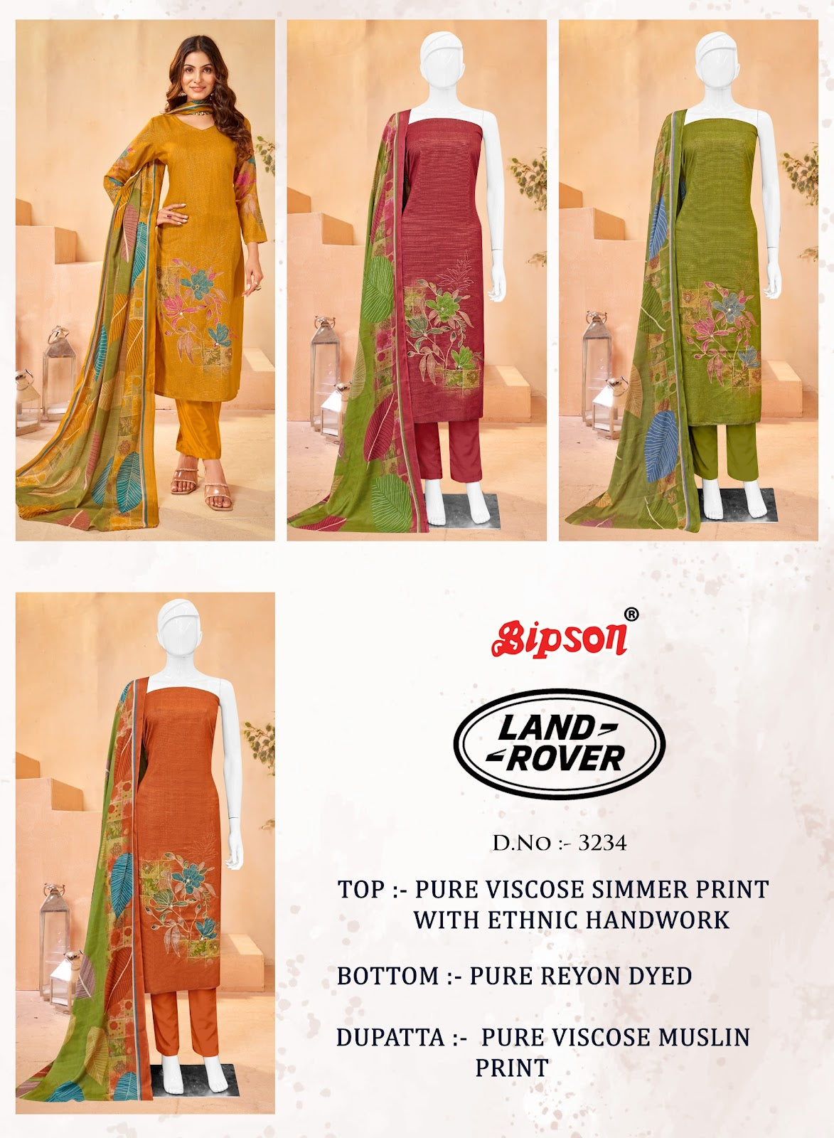 Land Rover 3234 Bipson Prints Pure Viscose Pant Style Suits Exporter
