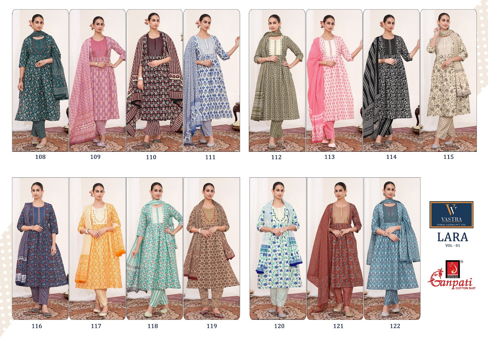 Lara Vol 1 Vastra Ganpati Cotton Readymade Pant Style Suits Exporter India