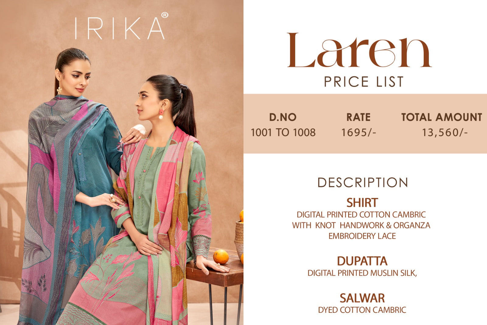Laren Irika Cambric Cotton Plazzo Style Suits Wholesaler