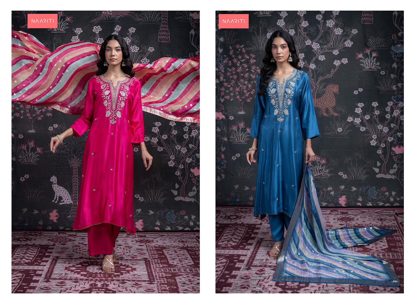 Lasha Naariti Russian Silk Plazzo Style Suits Exporter Gujarat