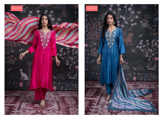 Lasha Naariti Russian Silk Plazzo Style Suits Exporter Gujarat