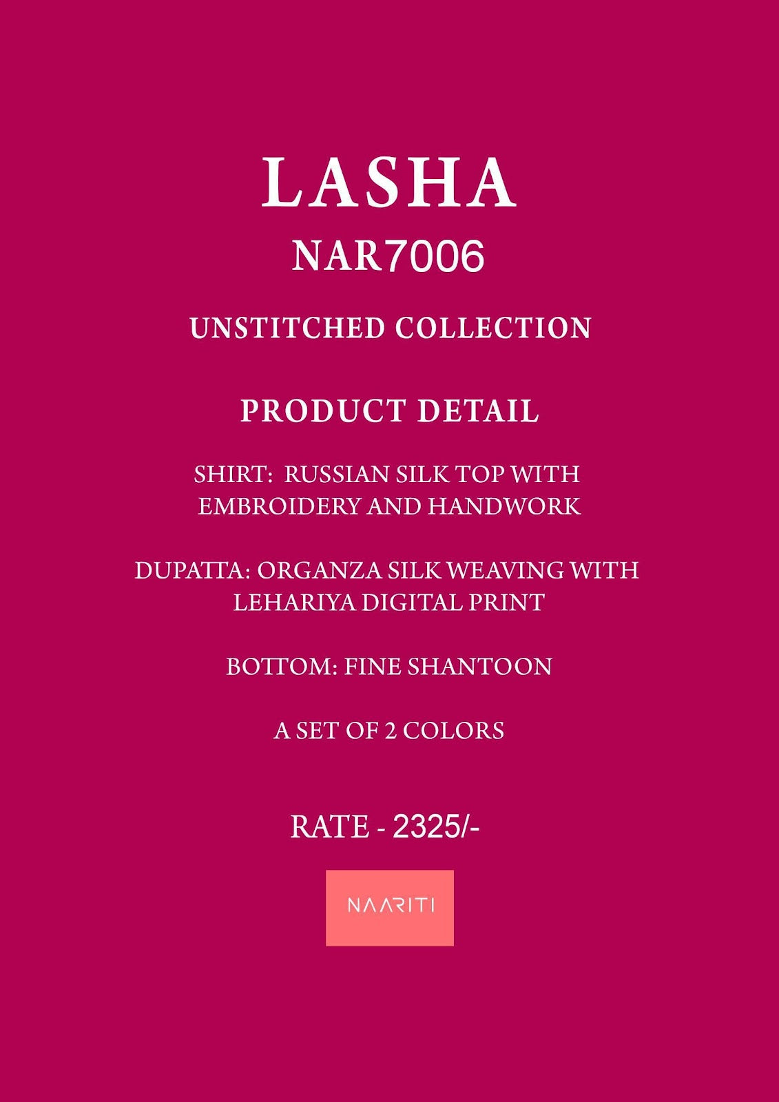 Lasha Naariti Russian Silk Plazzo Style Suits Exporter Gujarat