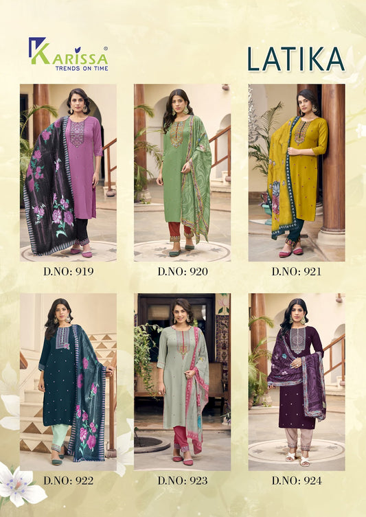 Latika Karissa Liva Rayon Readymade Pant Style Suits Exporter Gujarat
