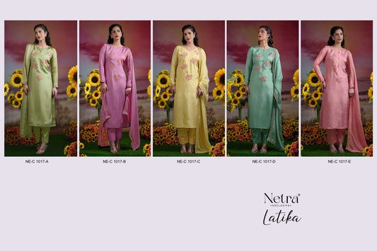 Latika Netra Silk Pant Style Suits Wholesaler Ahmedabad