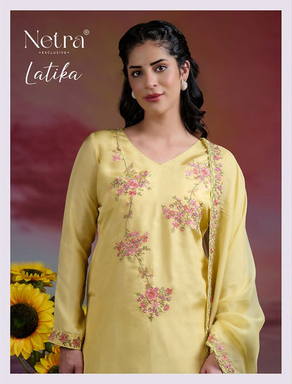 Latika Netra Silk Pant Style Suits Wholesaler Ahmedabad