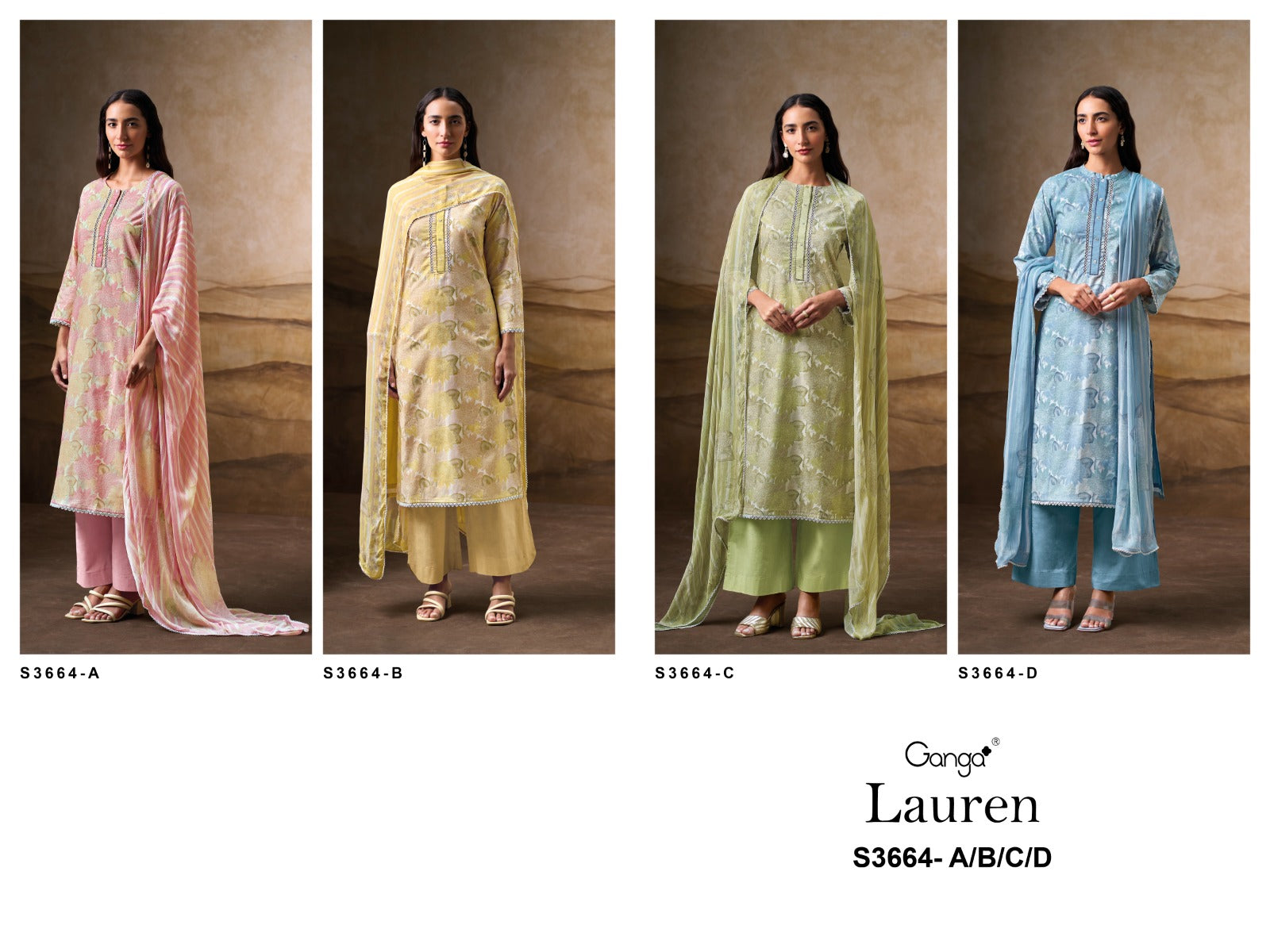 Lauren 3664 Ganga Premium Cotton Plazzo Style Suits Wholesaler Ahmedabad