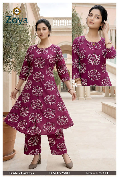 Lavanya 030326 Zoya Rayon Kurti Pant Set Wholesaler Ahmedabad