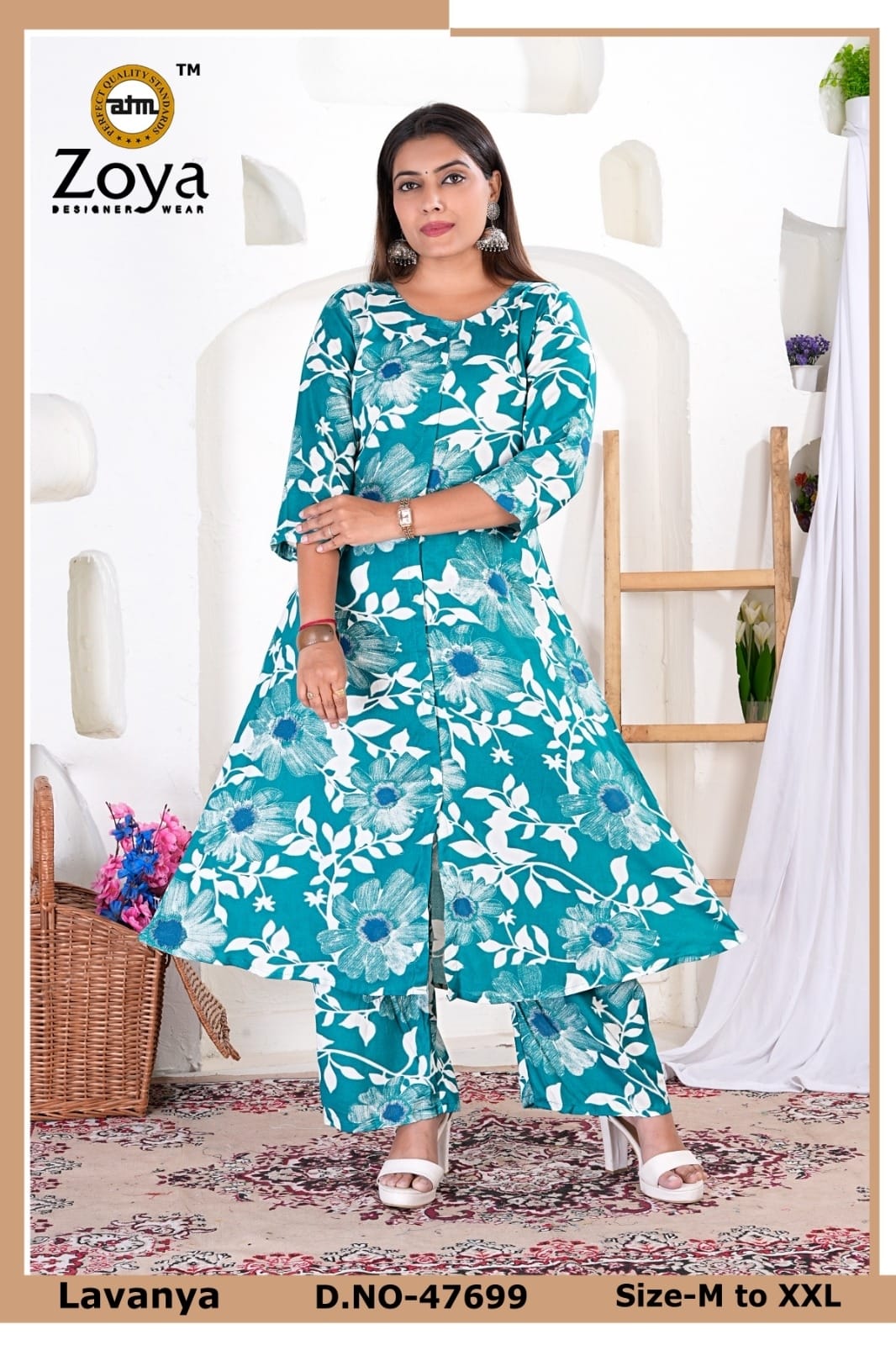 Lavanya 030326 Zoya Rayon Kurti Pant Set Wholesaler Ahmedabad