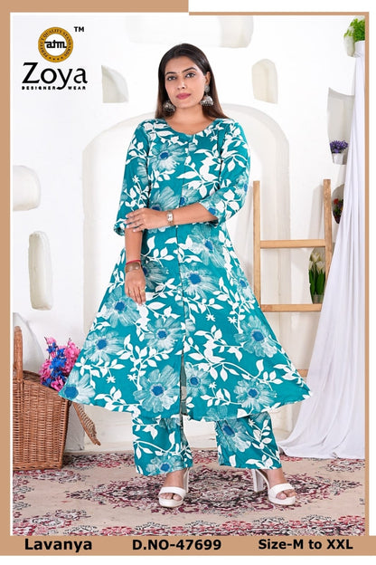 Lavanya 030326 Zoya Rayon Kurti Pant Set Wholesaler Ahmedabad