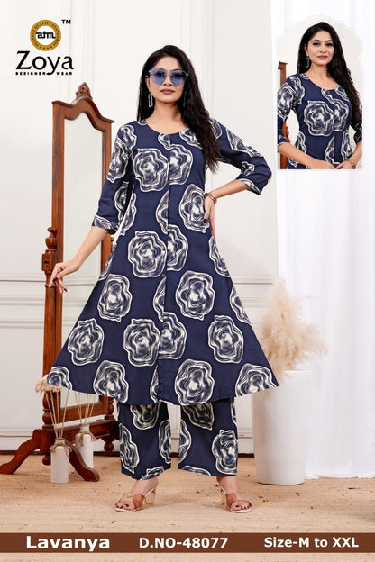 Lavanya 030326 Zoya Rayon Kurti Pant Set Wholesaler Ahmedabad
