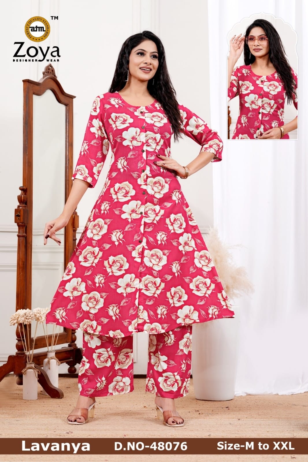 Lavanya 030326 Zoya Rayon Kurti Pant Set Wholesaler Ahmedabad