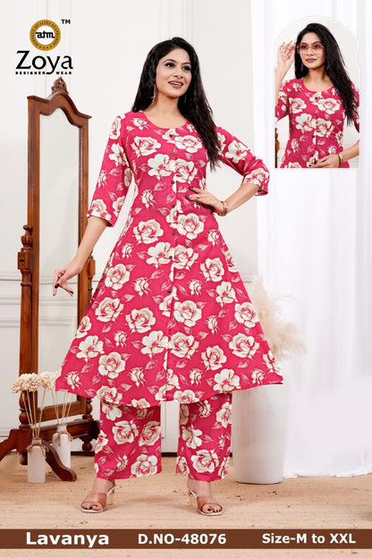 Lavanya 030326 Zoya Rayon Kurti Pant Set Wholesaler Ahmedabad