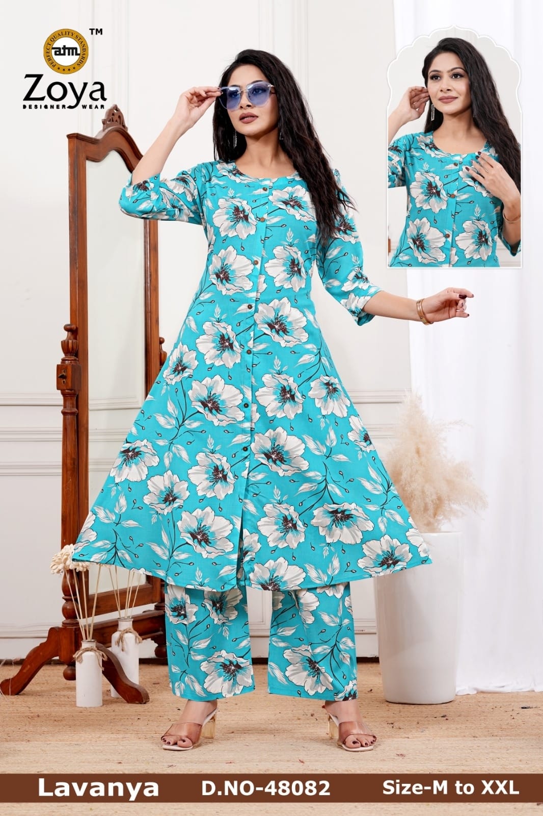 Lavanya 030326 Zoya Rayon Kurti Pant Set Wholesaler Ahmedabad