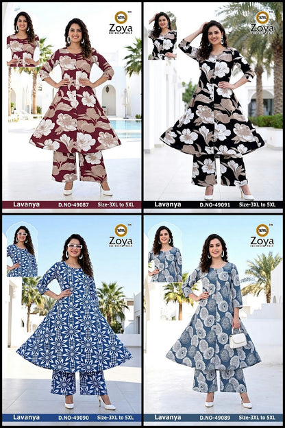 Lavanya 120926 Zoya Rayon Kurti Plazzo Set Exporter Ahmedabad