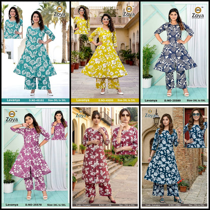 Lavanya 120926 Zoya Rayon Kurti Plazzo Set Exporter Ahmedabad