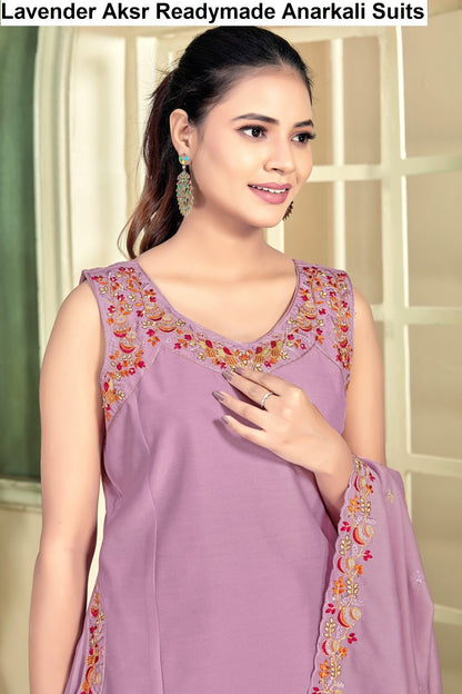 Lavender Aksr Roman Silk Readymade Anarkali Suits Supplier Ahmedabad