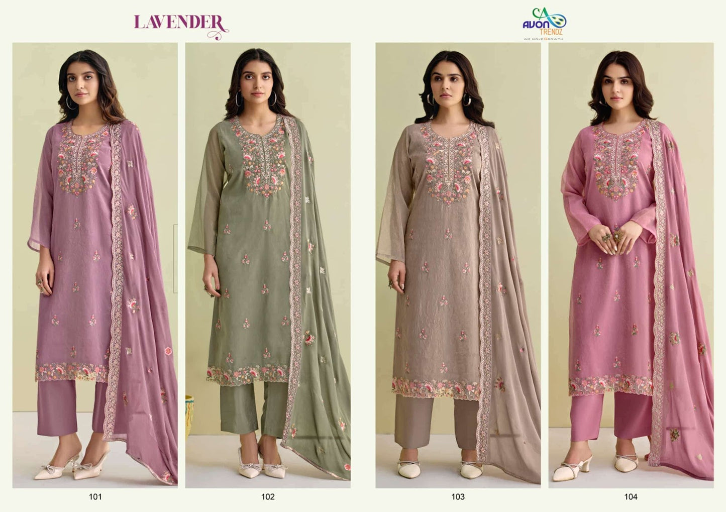 Lavender Avon Trendz Simmer Silk Pant Style Suits Wholesaler