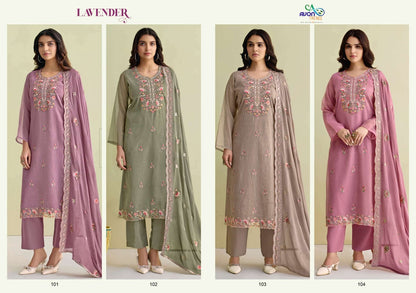 Lavender Avon Trendz Simmer Silk Pant Style Suits Wholesaler