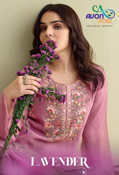 Lavender Avon Trendz Simmer Silk Pant Style Suits Wholesaler