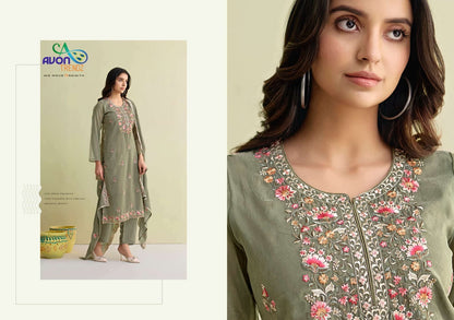 Lavender Avon Trendz Simmer Silk Pant Style Suits Wholesaler