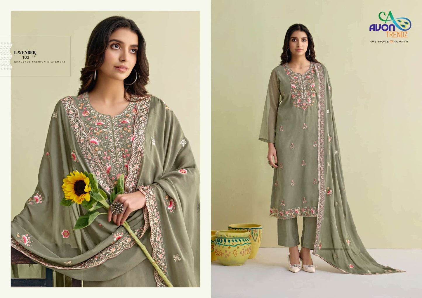 Lavender Avon Trendz Simmer Silk Pant Style Suits Wholesaler