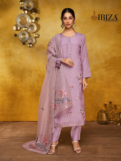 Lavender Ibiza Pure Bemberg Muslin Pant Style Suits Wholesale Price