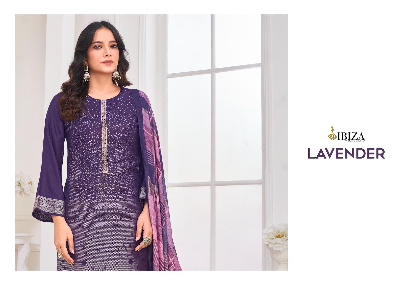 Lavender Winter Collection Ibiza Viscose Pashmina Suits Wholesale Price