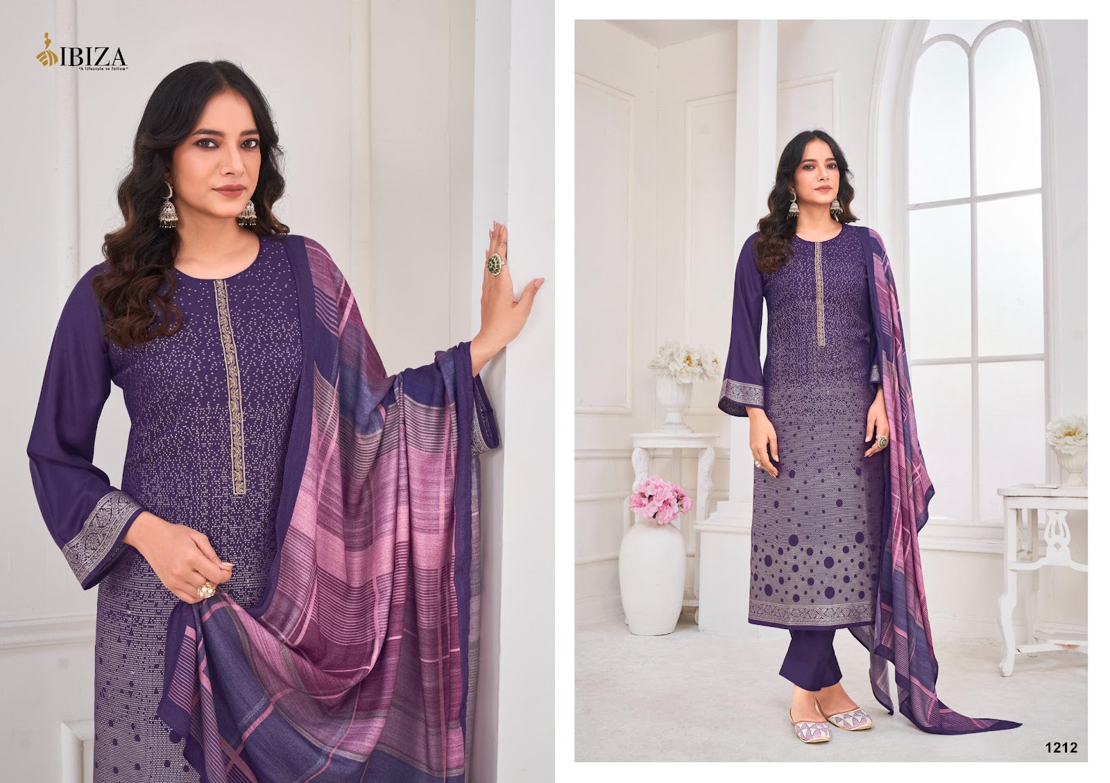 Lavender Winter Collection Ibiza Viscose Pashmina Suits Wholesale Price