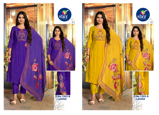 Lavina Vitara Chanderi Readymade Pant Style Suits Exporter