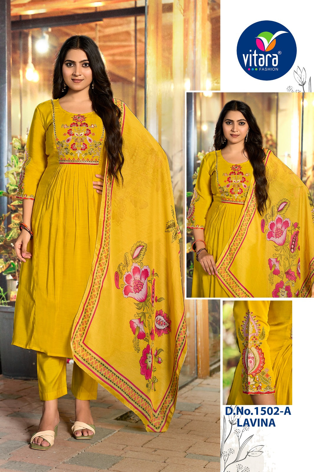 Lavina Vitara Chanderi Readymade Pant Style Suits Exporter