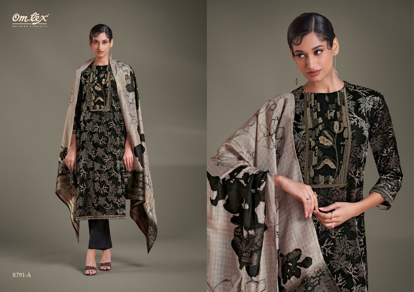 Layla Omtex Velvet Pashmina Suits Exporter Ahmedabad