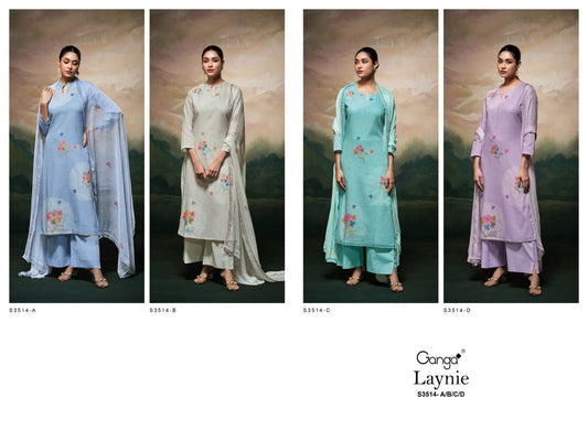 Laynie 3514 Ganga Premium Cotton Plazzo Style Suits Exporter