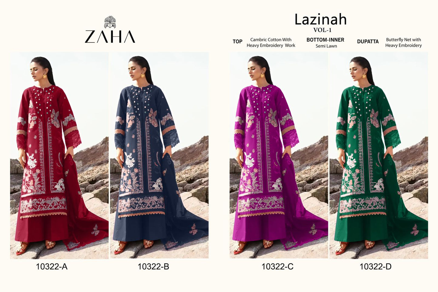 Lazinah Vol 1 10322 Zaha Cambric Cotton Pakistani Salwar Suits Supplier India