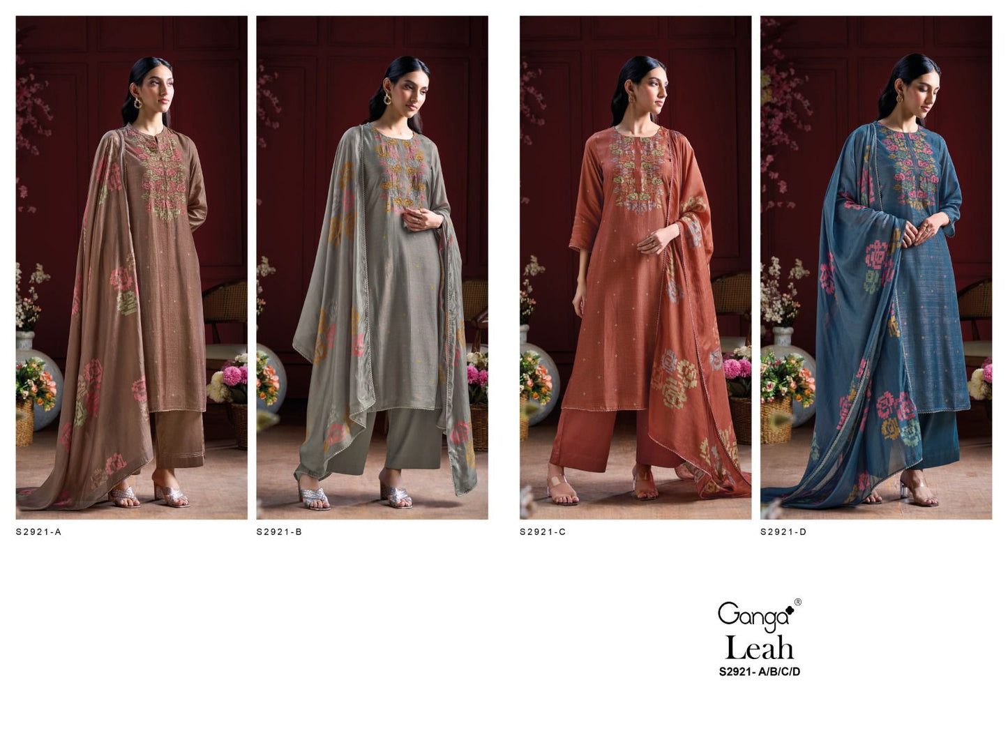 Leah S2921 Ganga Bemberg Silk Plazzo Style Suits Wholesale Rate