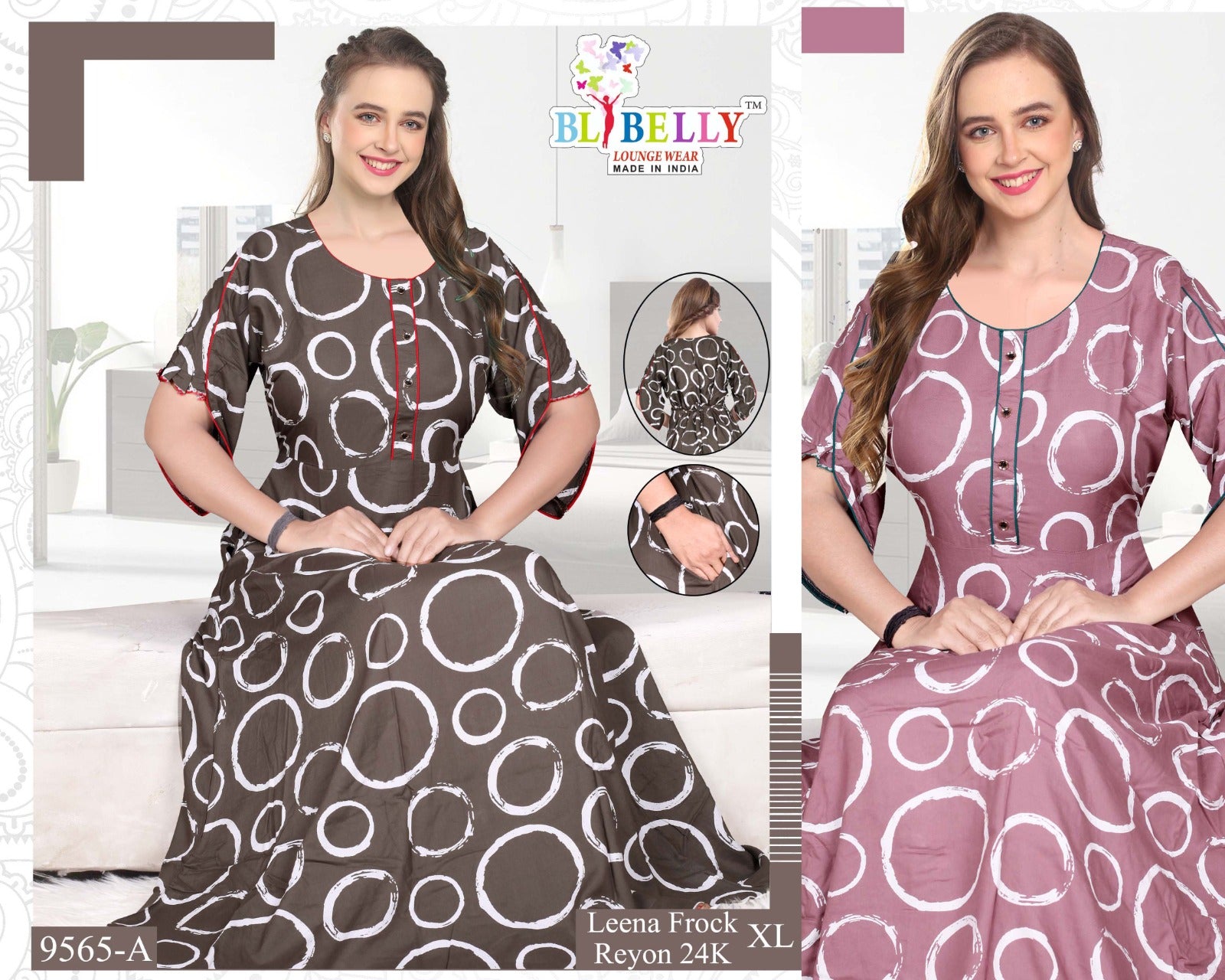 Leena Frock Sleeve Belly Rayon Night Gowns Wholesaler India