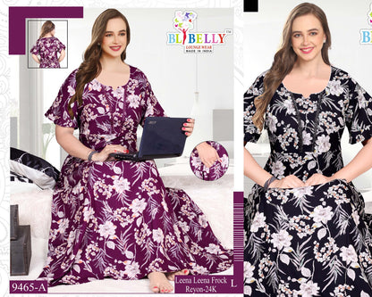 Leena Frock Sleeve Belly Rayon Night Gowns Wholesaler India