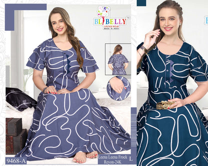 Leena Frock Sleeve Belly Rayon Night Gowns Wholesaler India