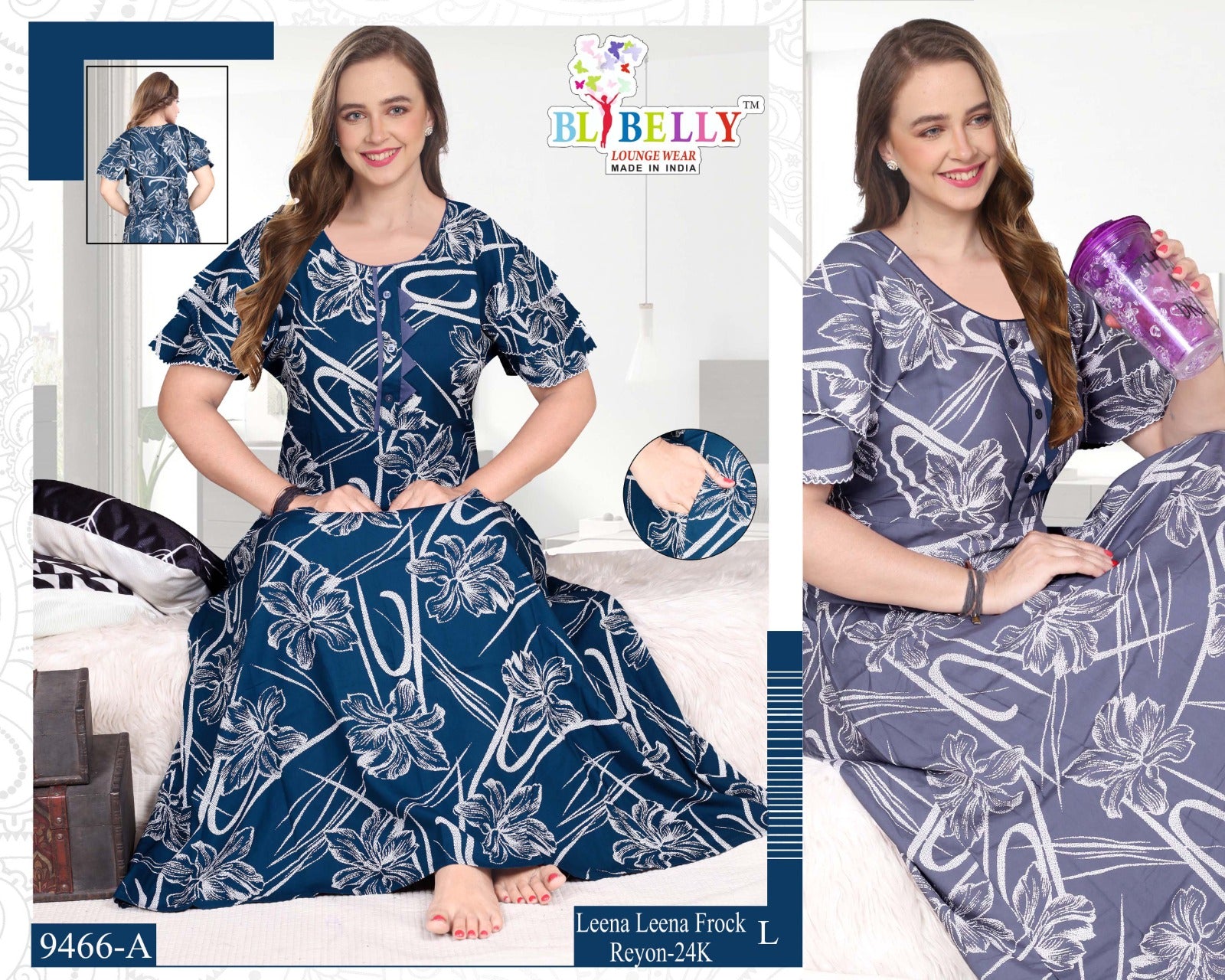 Leena Frock Sleeve Belly Rayon Night Gowns Wholesaler India