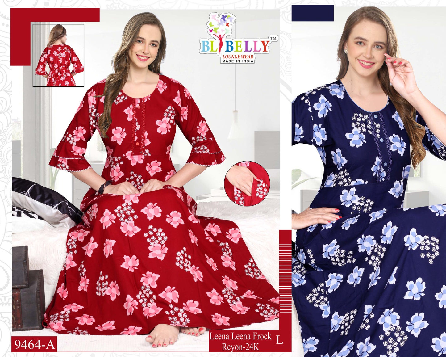 Leena Frock Sleeve Belly Rayon Night Gowns Wholesaler India