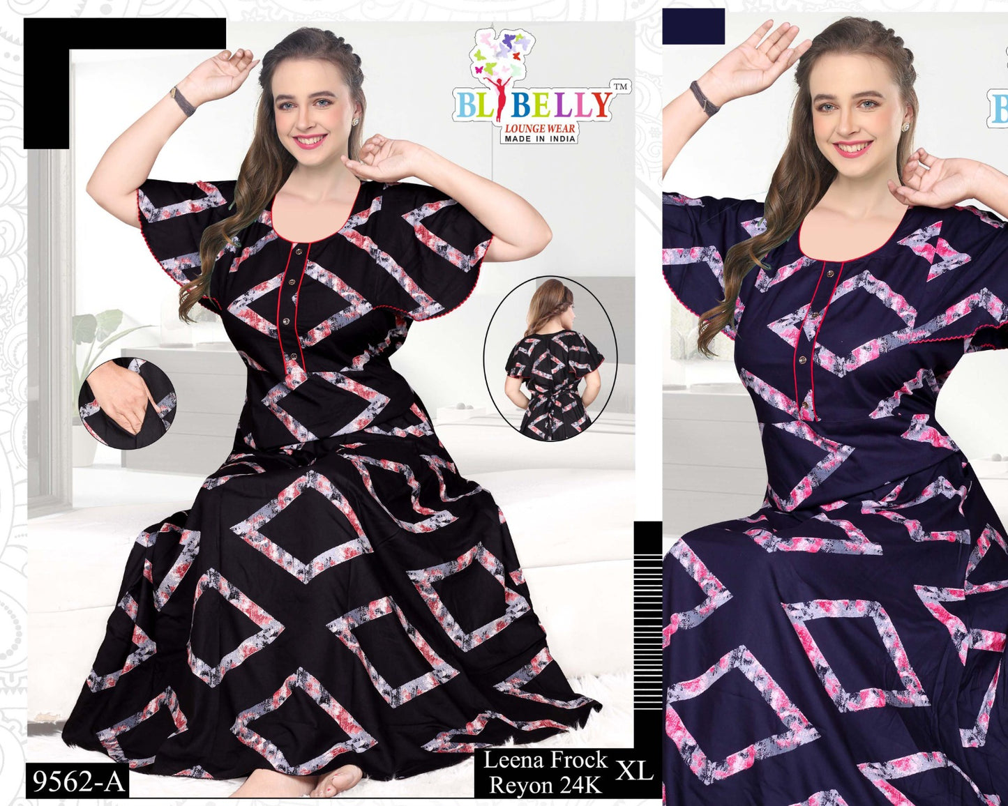 Leena Frock Sleeve Belly Rayon Night Gowns Wholesaler India