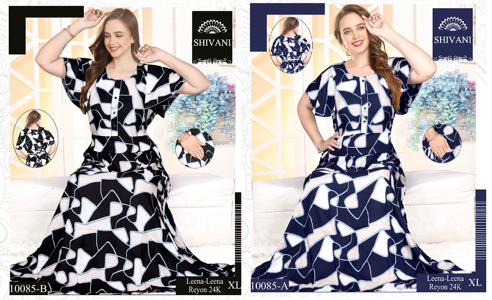 Leena Frock Sleeve Belly Rayon Night Gowns Wholesaler India