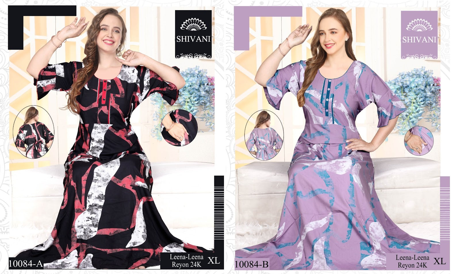 Leena Frock Sleeve Belly Rayon Night Gowns Wholesaler India