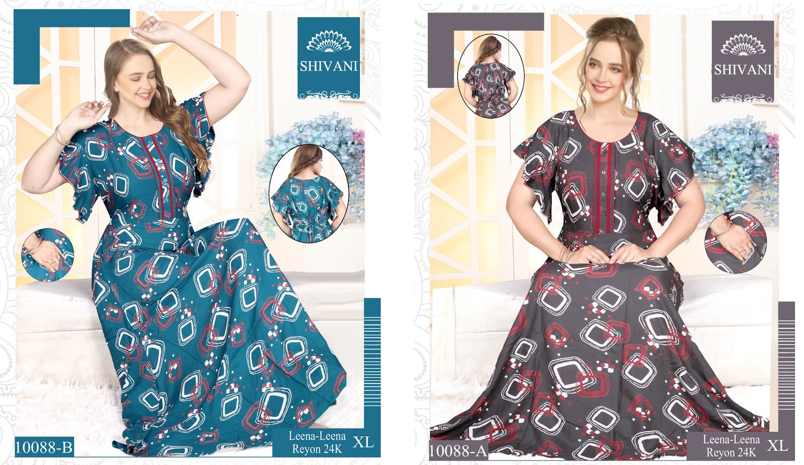 Leena Frock Sleeve Belly Rayon Night Gowns Wholesaler India