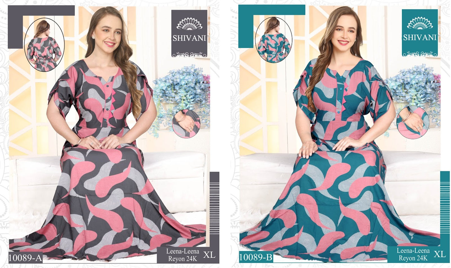 Leena Frock Sleeve Belly Rayon Night Gowns Wholesaler India