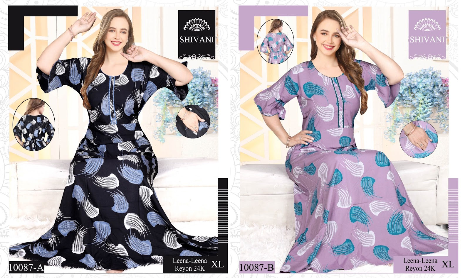 Leena Frock Sleeve Belly Rayon Night Gowns Wholesaler India