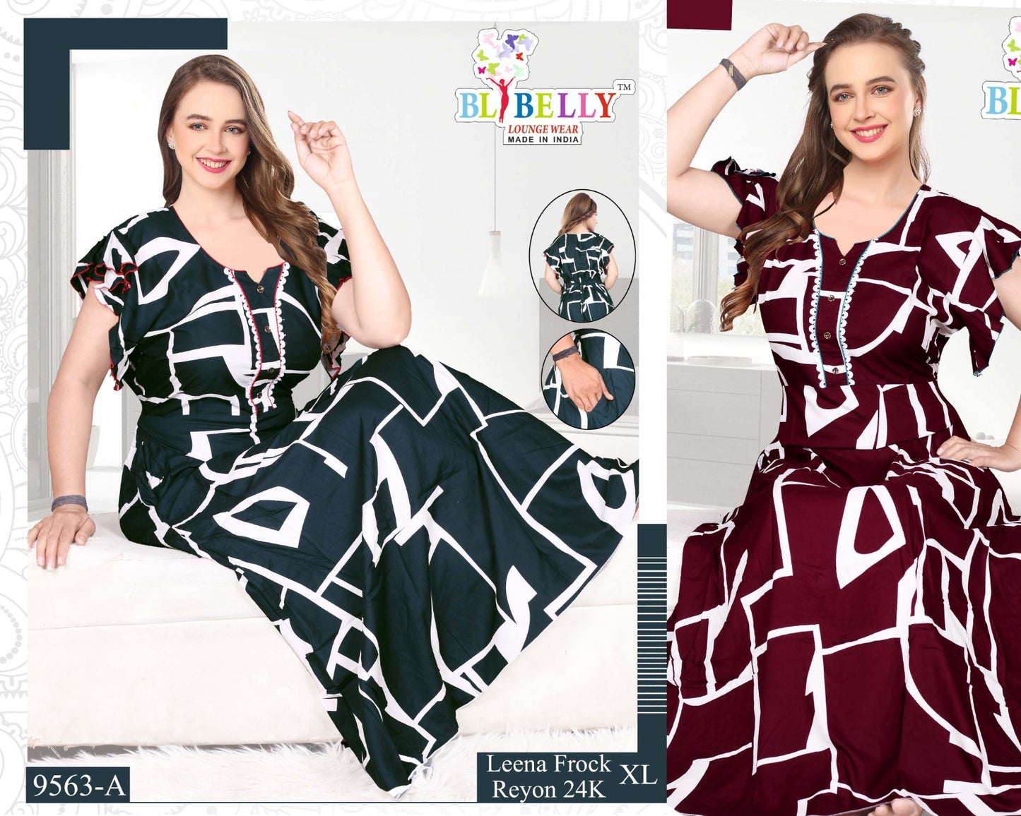 Leena Frock Sleeve Belly Rayon Night Gowns Wholesaler India