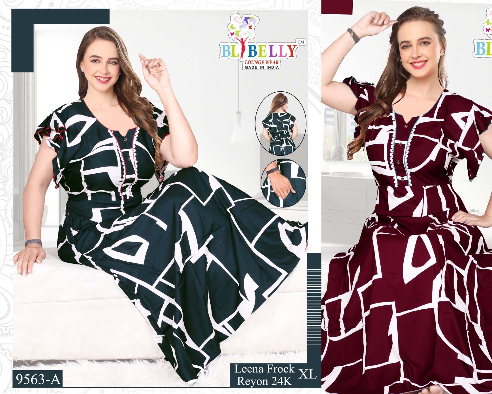 Leena Frock Sleeve Belly Rayon Night Gowns Wholesaler India