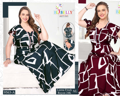 Leena Frock Sleeve Belly Rayon Night Gowns Wholesaler India