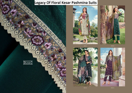 Legacy Of Floral Kesar Viscose Pashmina Suits Manufacturer