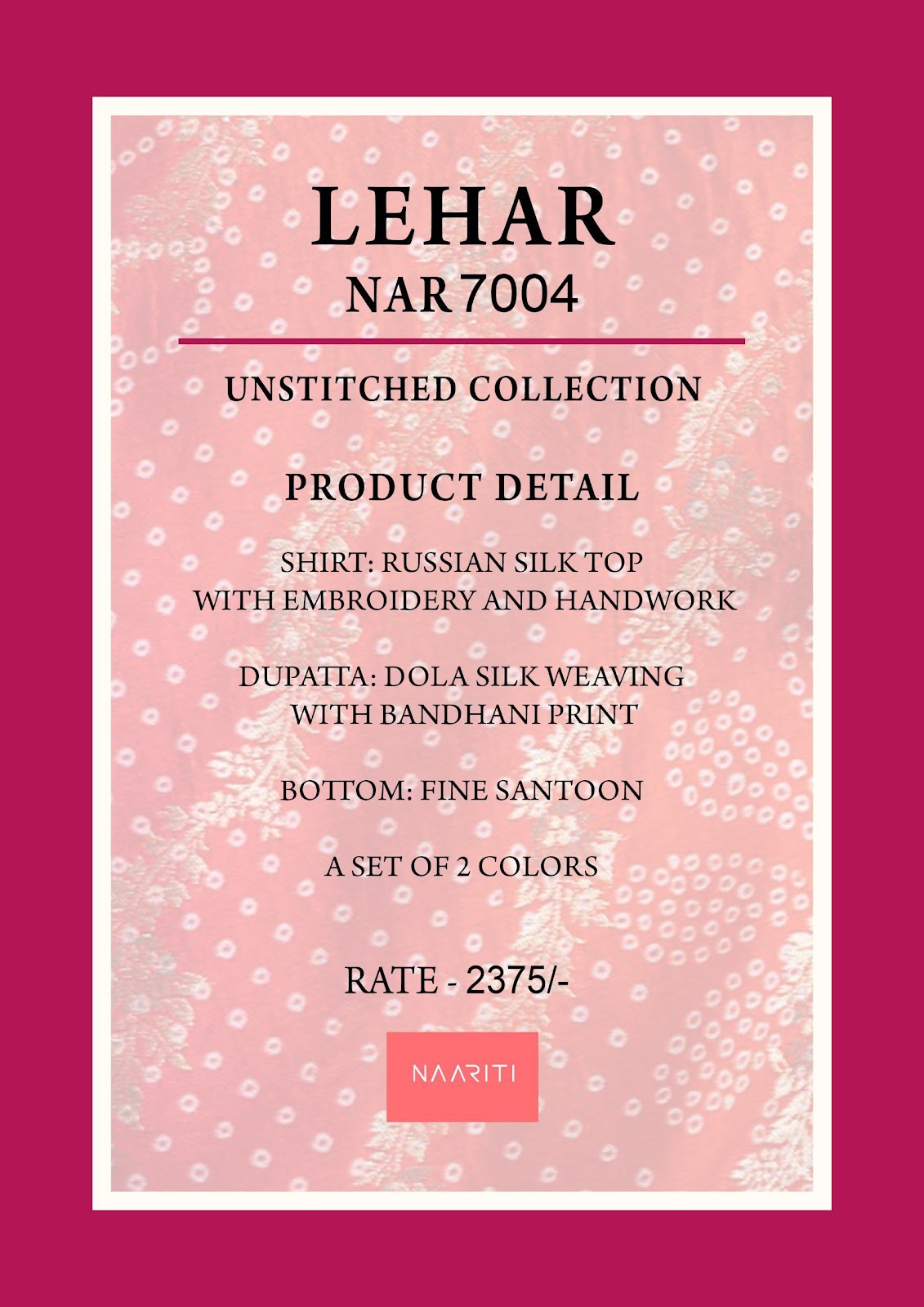 Lehar Naariti Russian Silk Pant Style Suits Wholesale Price